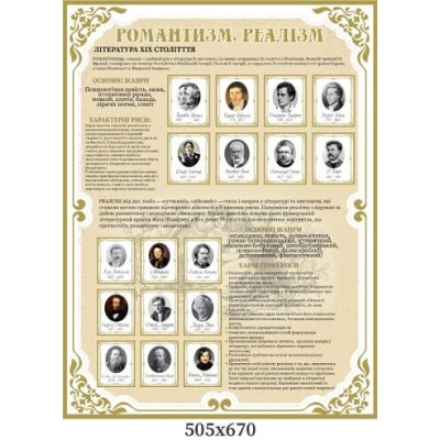  Стенд романтизм, реализм набор "Основные направления мировой литературы"