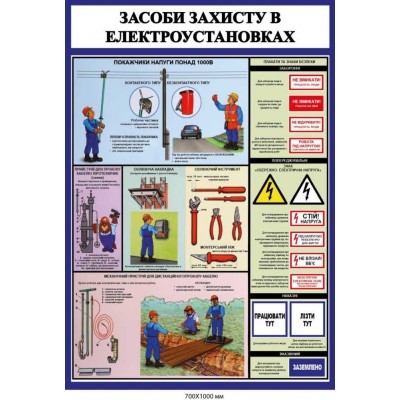 Стенд с иллюстрациями "Средства защиты в электроустановках" 700×1000 мм