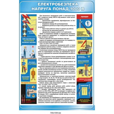 Стенд по технике безопасности "Электроопасность Напряжение свыше 1000 вольт" 700×1000 мм
