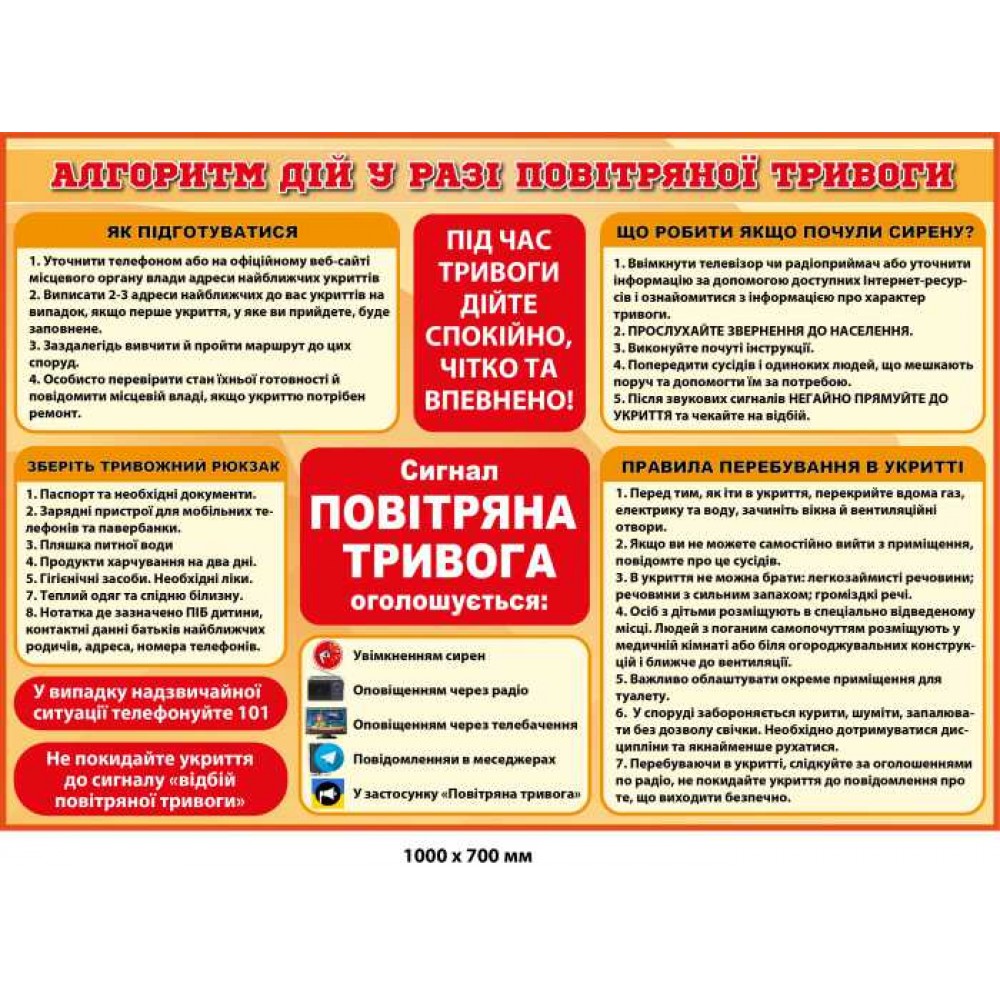 Стенд Алгоритм действия во время воздушной тревоги