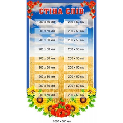 Стенд стіна слів із зображенням маків і соняшників
