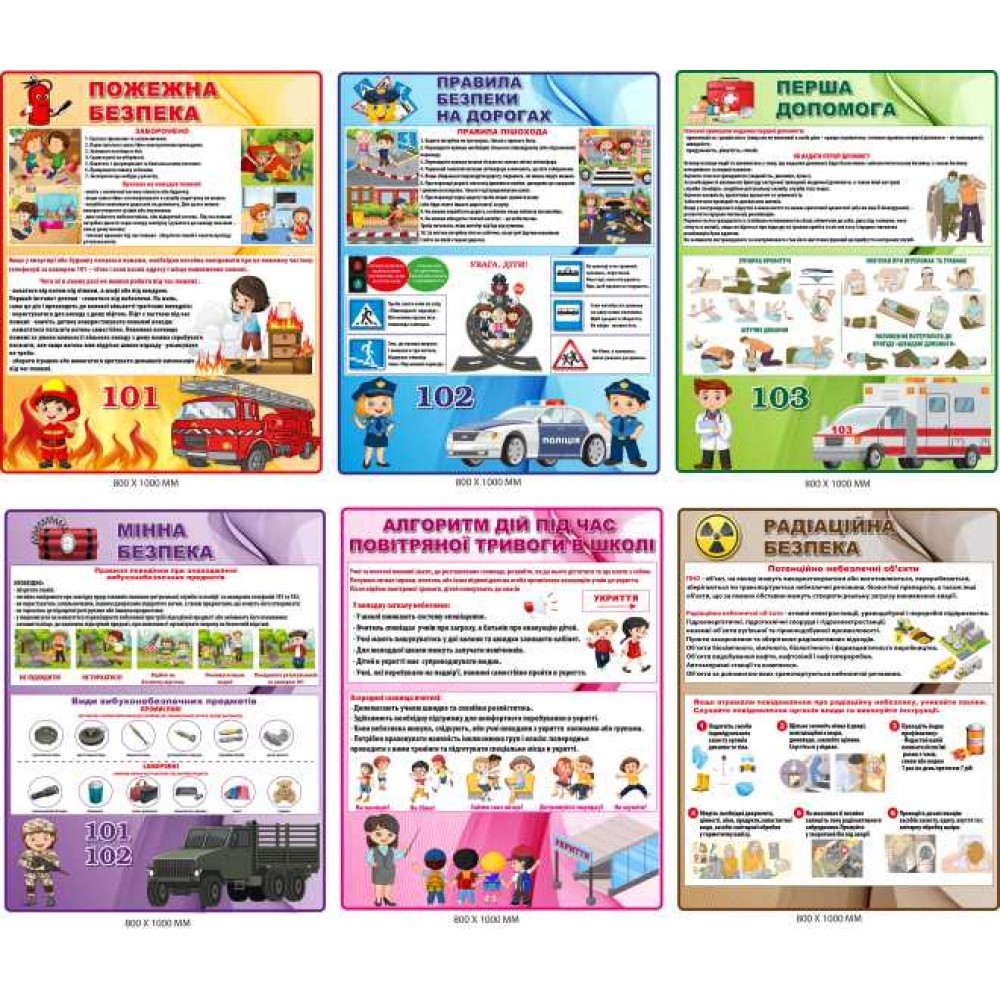 Набор стендов по безопасности жизнедеятельности для школы (6 штук)