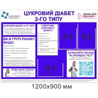 Стенд для медицинских учреждений "Сахарный диабет 2-го типа" 1200х900 мм