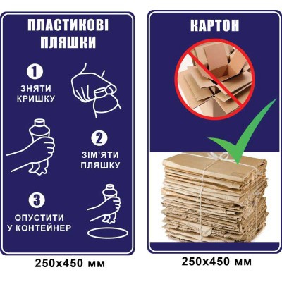 Вказівні таблички щодо сортування сміття 2 штуки (250х450 мм)