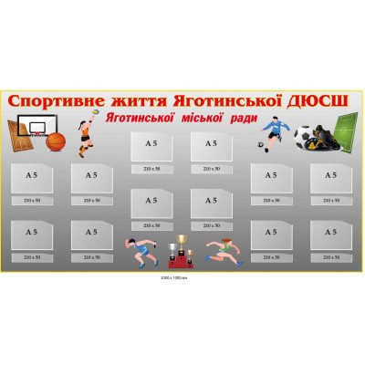 Стенд інформаційний "Спортивне життя ДЮСШ" із кишенями 2000х1000 мм