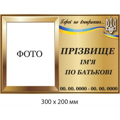 Мемориальная табличка бронзового цвета с фотографией и Гербом (300х200 мм)