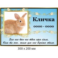 Ритуальная цветная табличка (фон голубой с цветами) 300х200 мм