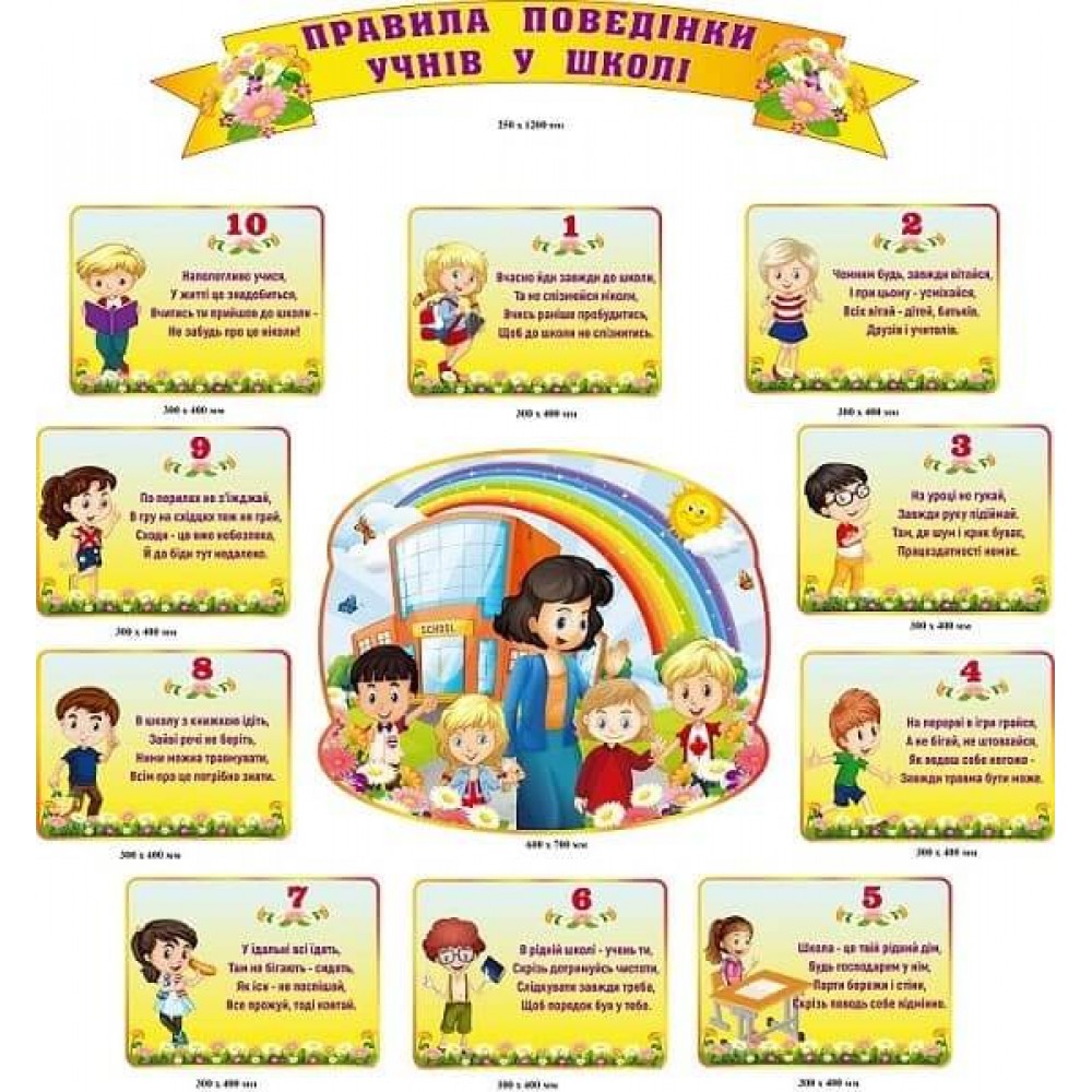 Набор стендов Правила поведения учеников в школе 12 элементов