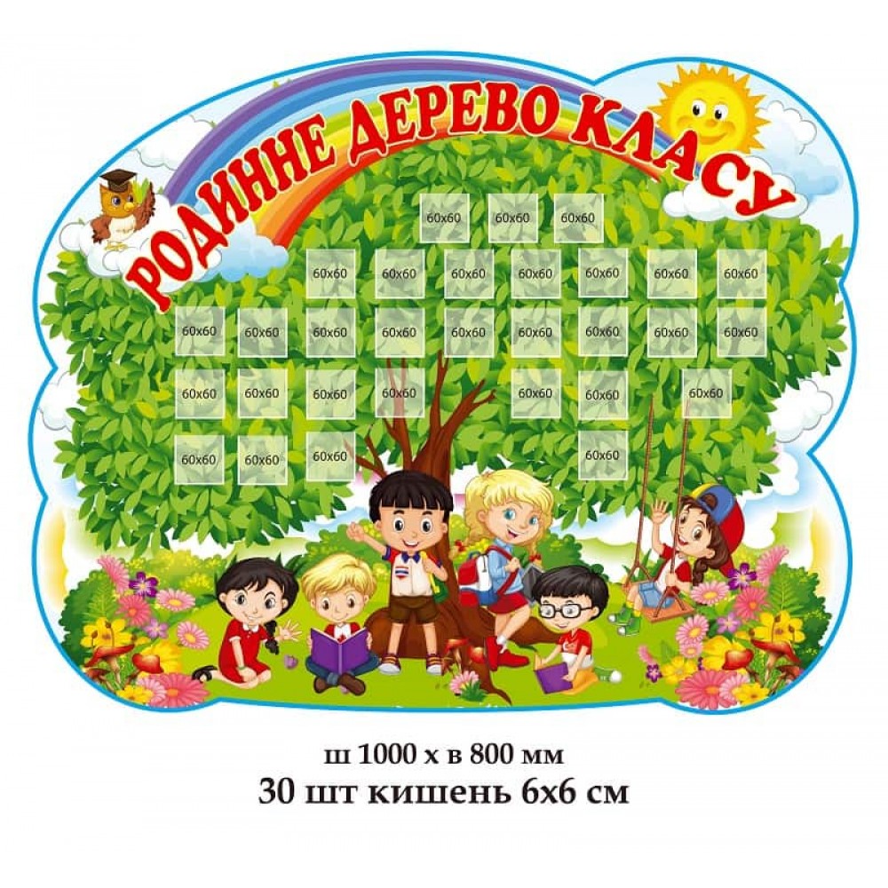 Семейное дерево класса на 30 карманчиков "Счастливые дети"