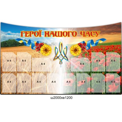 Стенд для патриотического воспитания "Герои нашего времени" (2000х1200 мм 14 карманов)