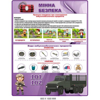 Стенд із цивільної оборони "Мінна безпека" (800х1000 мм)