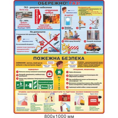 Стенд інформаційний "Обережно! Газ! Пожежна безпека" 800х1000 мм