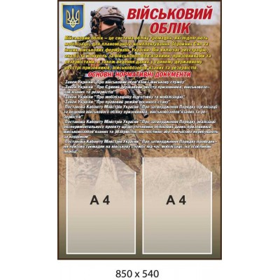 Стенд Воинский учет с карманами А4, армейский информационный уголок