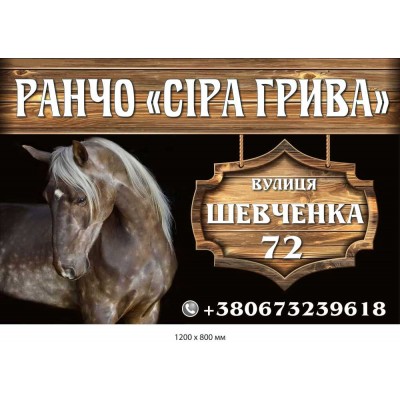 Вывеска адресная с цветным фото и темным фоном (1200х800 мм)
