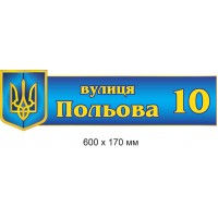 Табличка на дом (голубой фон, желтые буквы) 600х170 мм