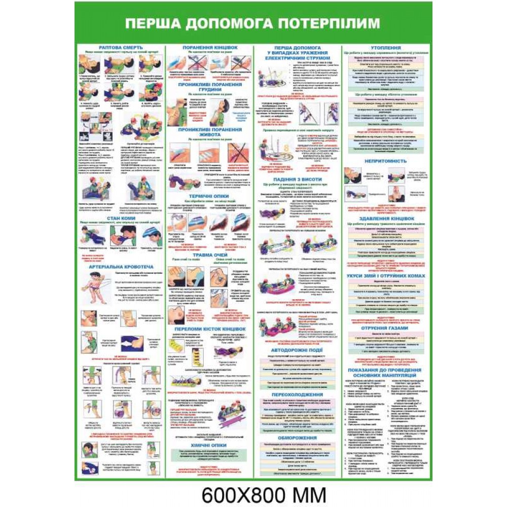Стенд-плакат "Перша допомога потерпілим" 600х800 мм