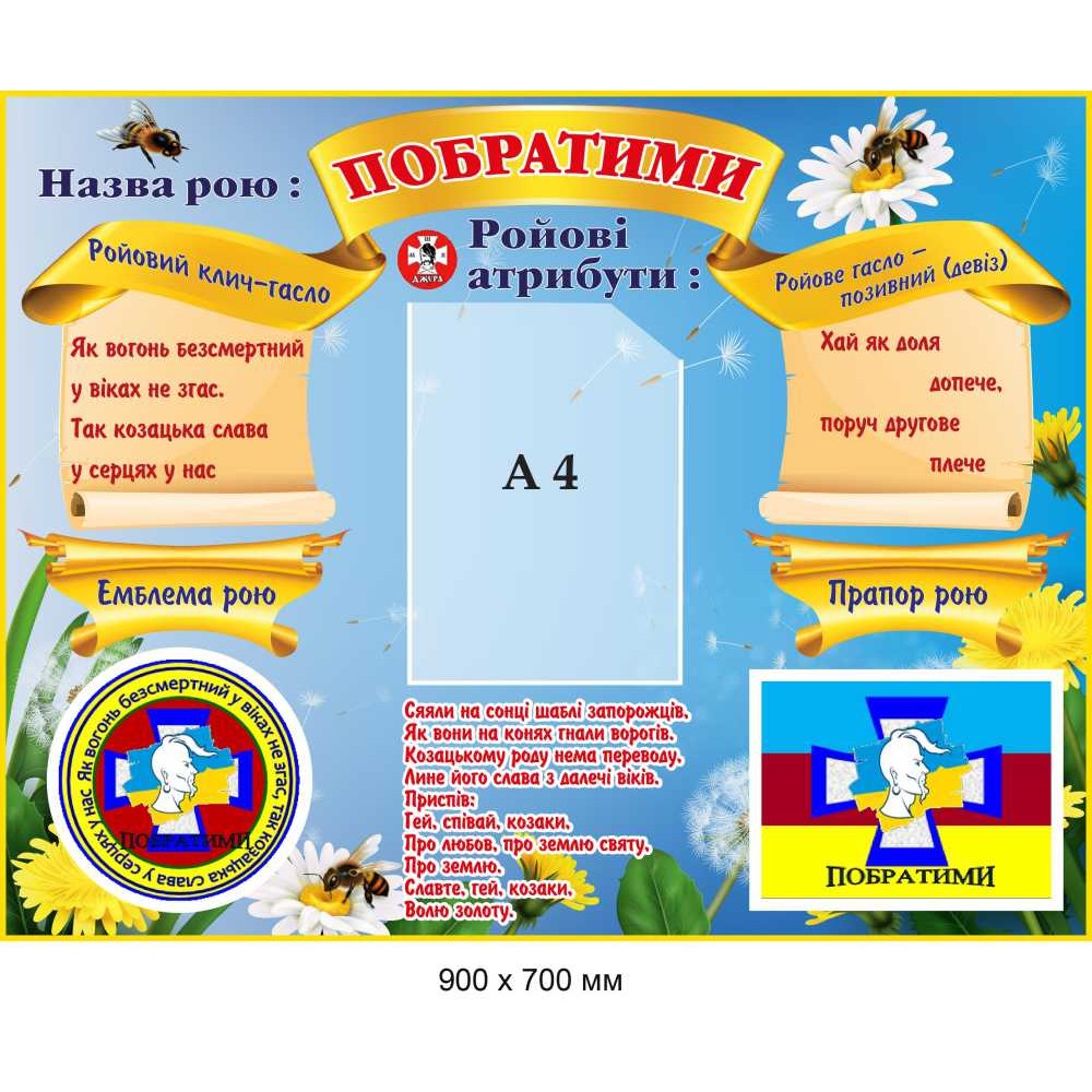 Патриотический стенд для воспитанников "роя" (фон – небо и цветы) 900х700 мм