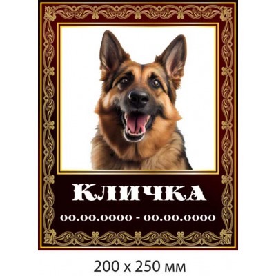 Табличка на память о любимце семьи с позолотой (200х250 мм)