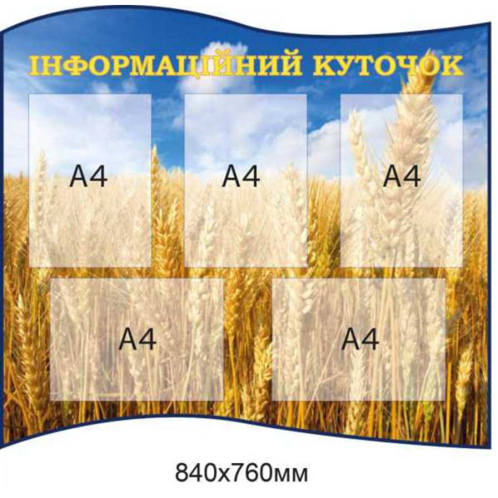 Інформаційний куточок-"прапор" (синьо-жовтий пейзаж, 5 кишень формату А4)