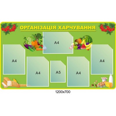 Стенд "Організація харчування" зелений фон, калина