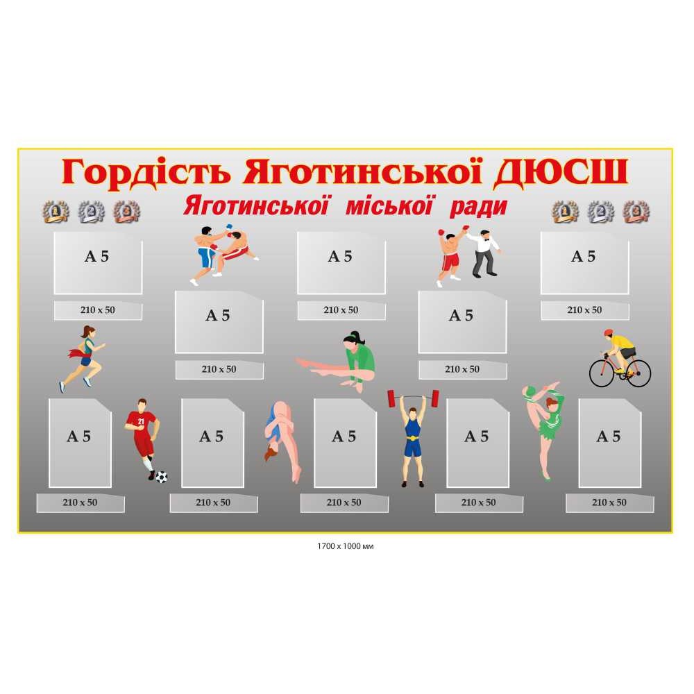Стенд-визитка "Гордость ДЮСШ" с 10 карманами А5 1700х1000 мм