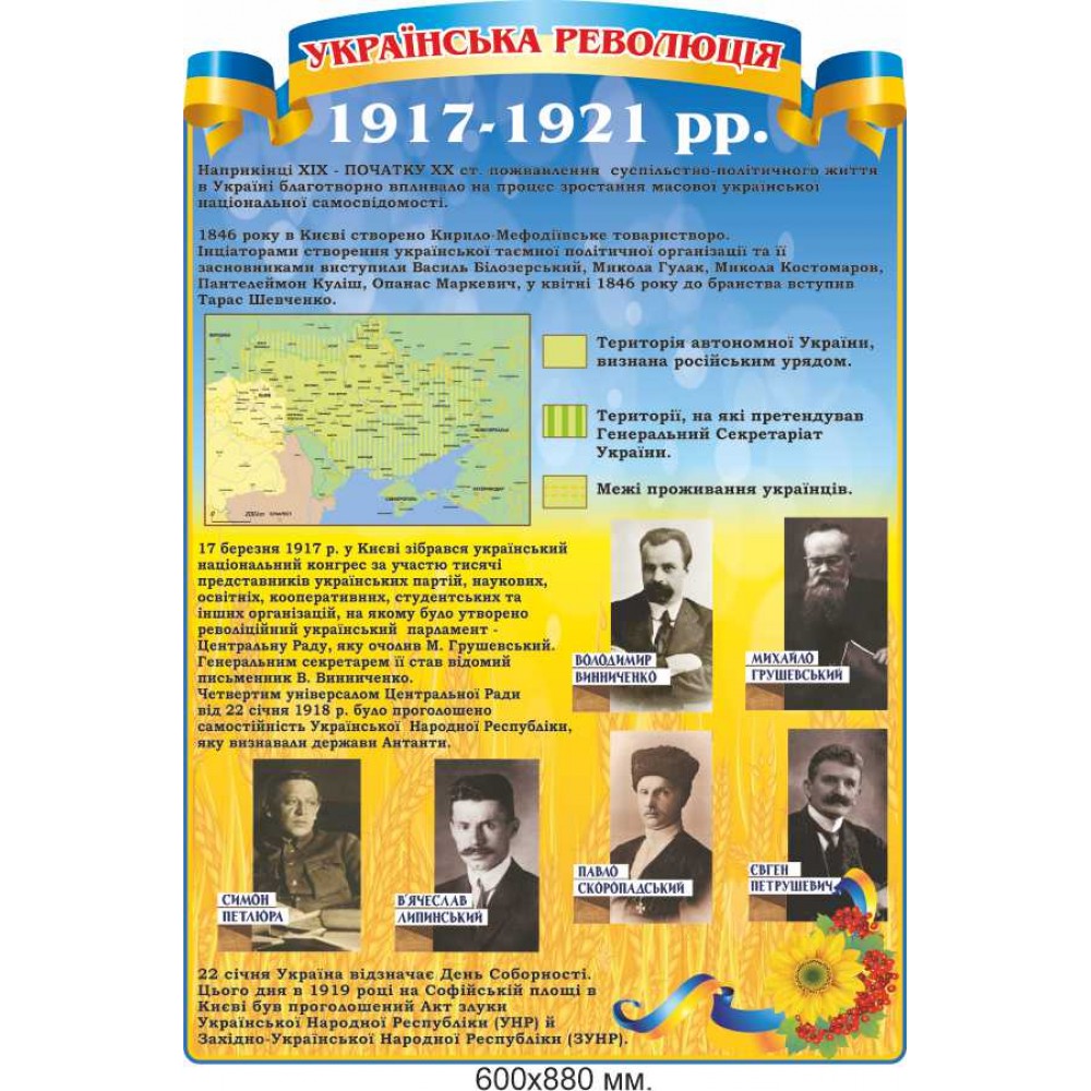 Стенд для школы "Украинская революция. 1917-1921 гг." 600х880 мм