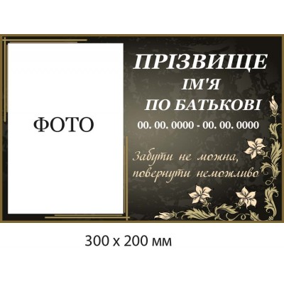 Табличка памятная "Забыть нельзя, вернуть невозможно" темный фон (300х200 мм)