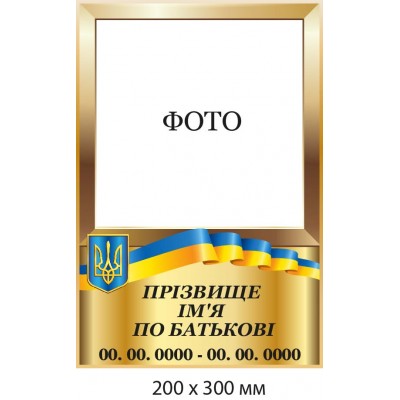 Табличка меморіальна із бронзовим фоном і Прапором України (200х300 мм)