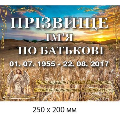 Табличка ритуальная со скорбной фразой и степным пейзажем как фон (250х200 мм)