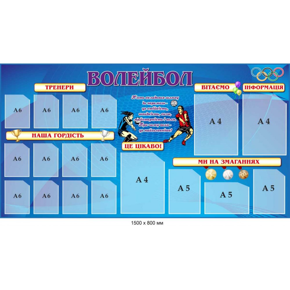 Стенд інформаційний "Волейбол" 1500х800 мм 18 кишень