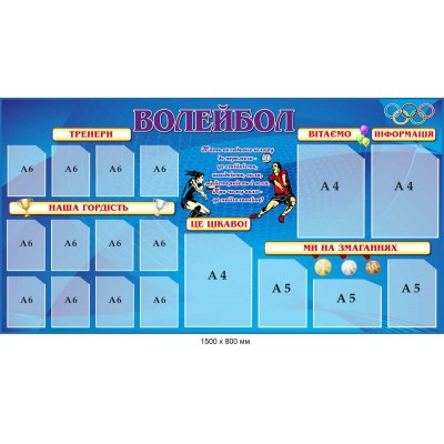 Стенд інформаційний "Волейбол" 1500х800 мм 18 кишень