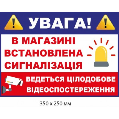 Наклейка для магазина об охране и видеонаблюдении (350х250 мм)