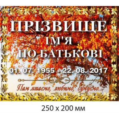 Табличка ритуальна для надгробка (фон - червоне листя) без фото 250х200 мм