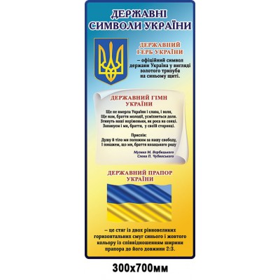 Стенд "Державна символіка України" вертикальний блакитно-жовтий (300х700 мм)