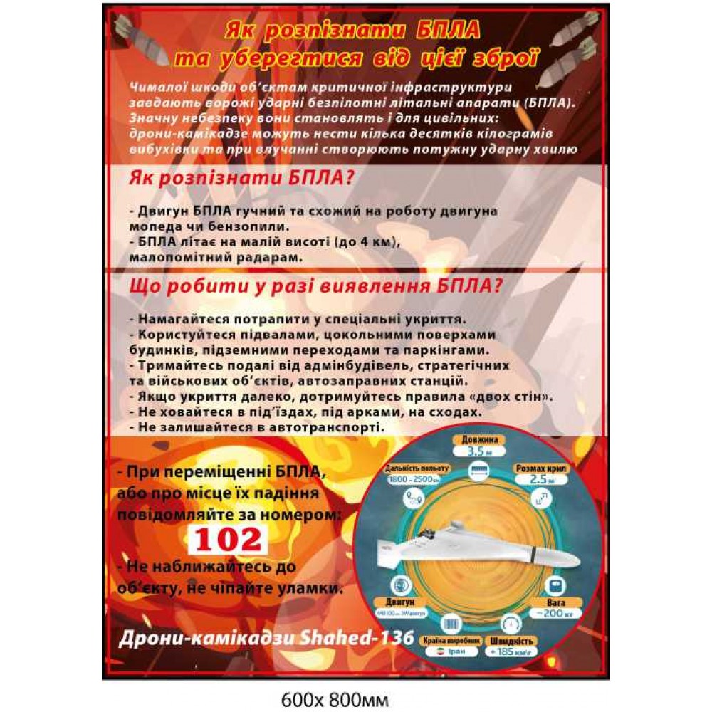 Стенд Как распознать БПЛА и уберечься от этого оружия 600х800 мм