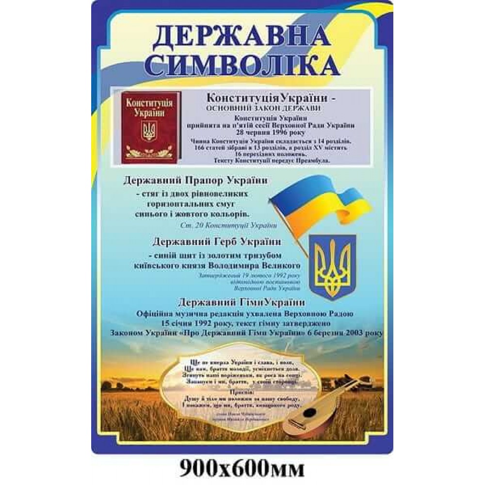 Стенд в правовой уголок Государственная символика Украины Герб Флаг Гимн Конституция 