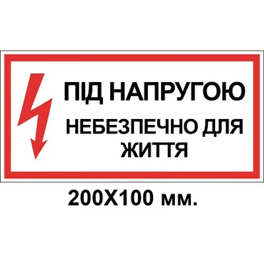 Знак електробезпеки 200х100 мм Небезпечно для життя під напругою
