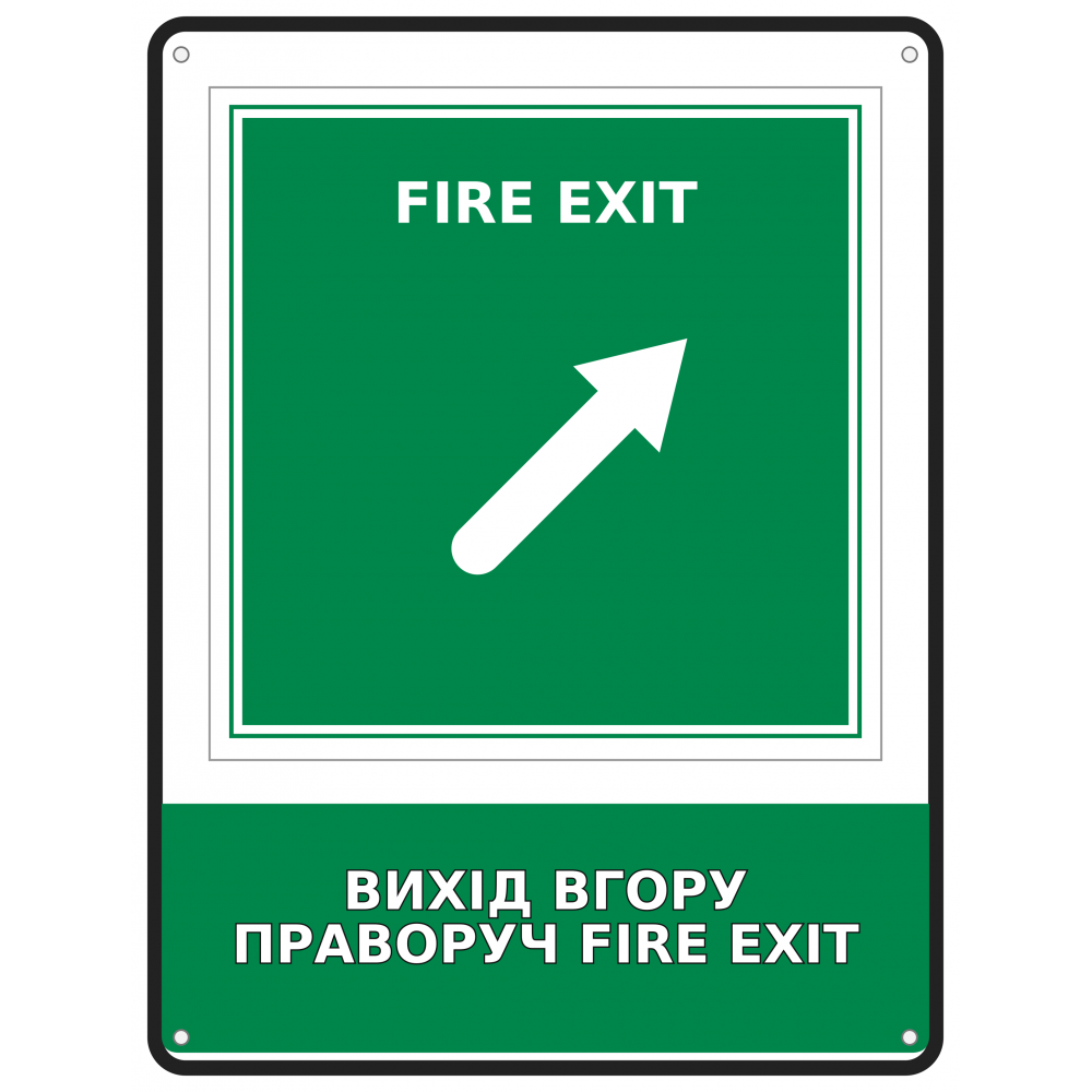 Информационный знак безопасности Выход вверх вправо Fire Exit  190х250 мм