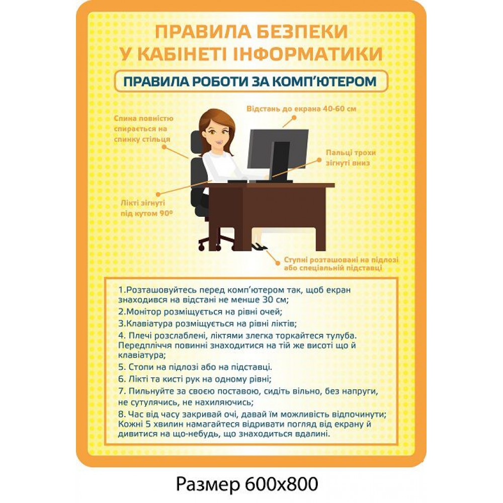 Стенд Правила безопасности в кабинете информатики (оранжевый)