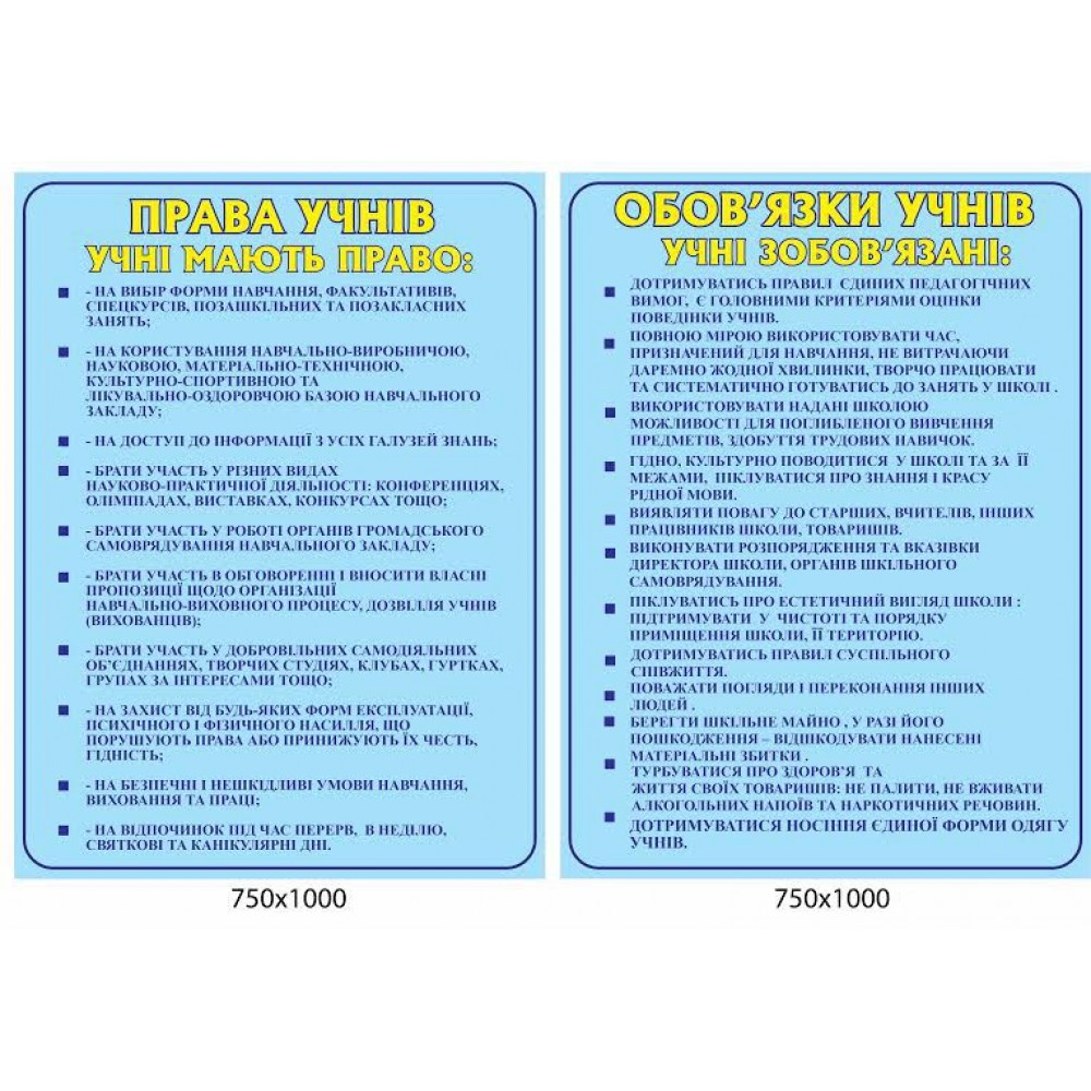 Стенд Права и обязанности учеников (голубой)