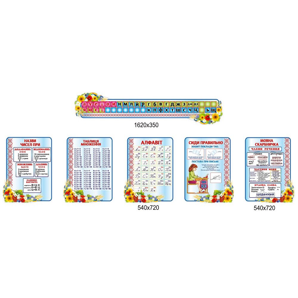 Комплект стендов для начальной школы (голубой фон)