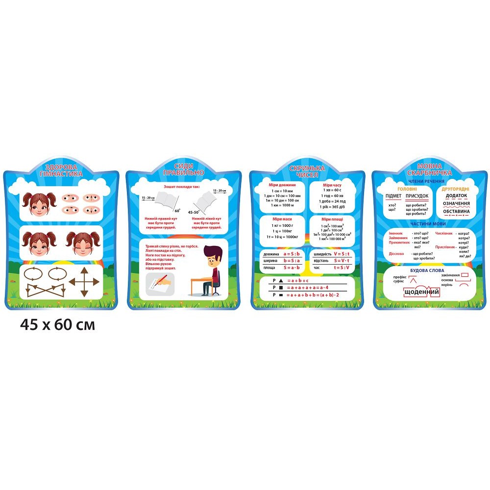 Набор для кабинета начальной школы (4 стенда, голубой фон)