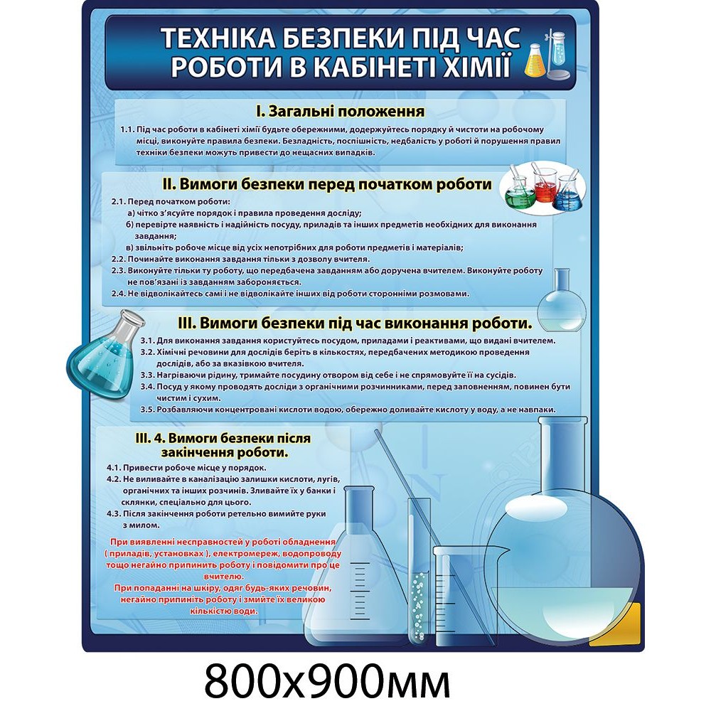 Стенд Техника безопасности в кабинете химии (синий)