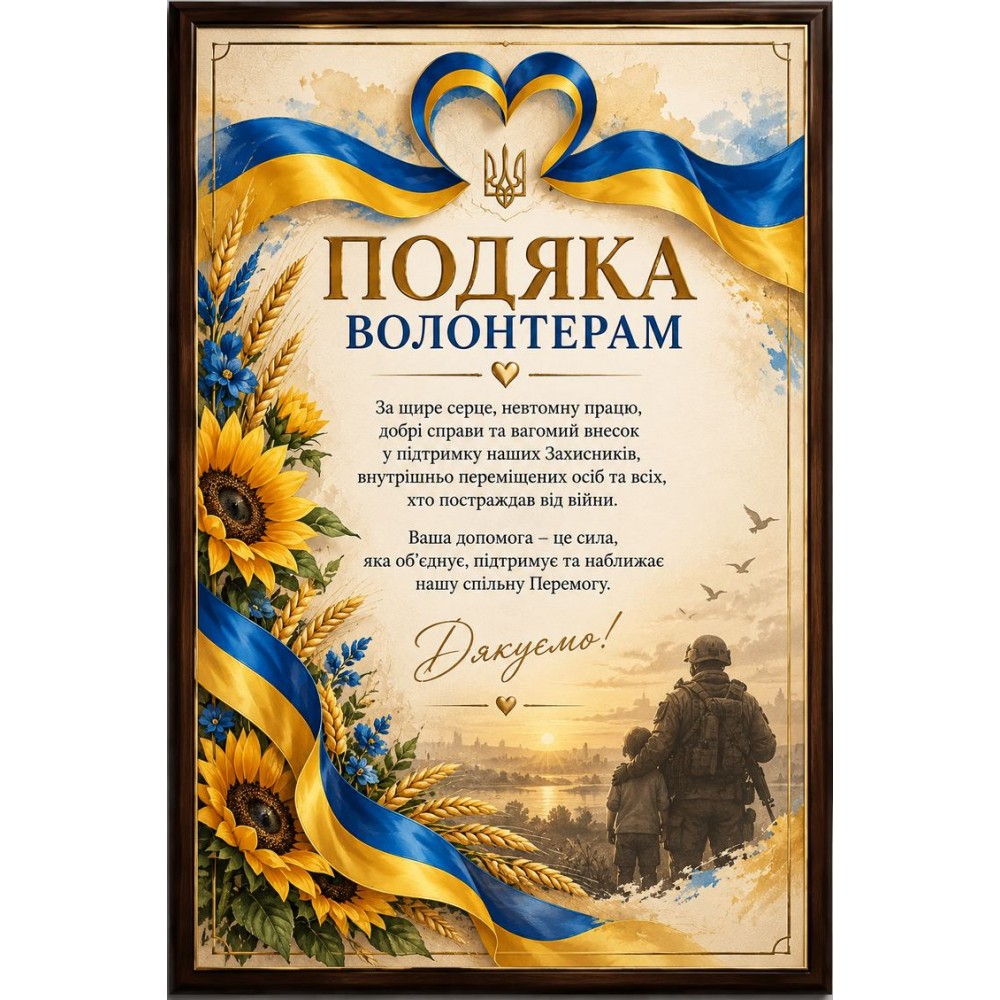 Именная плакетка Благодарность волонтерам на деревянной основе с металлической пластиной на заказ