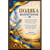 Наградная плакетка Благодарность волонтеру на деревянной основе с металлической пластиной