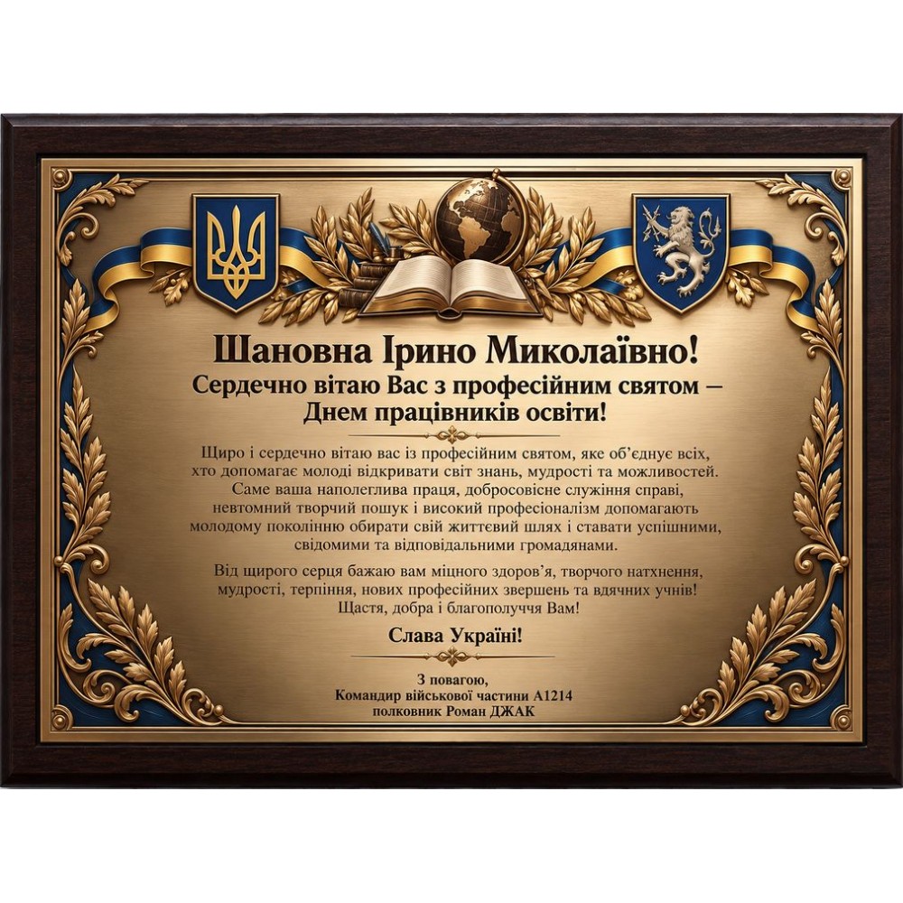 Наградная плакетка ко Дню работников образования на заказ