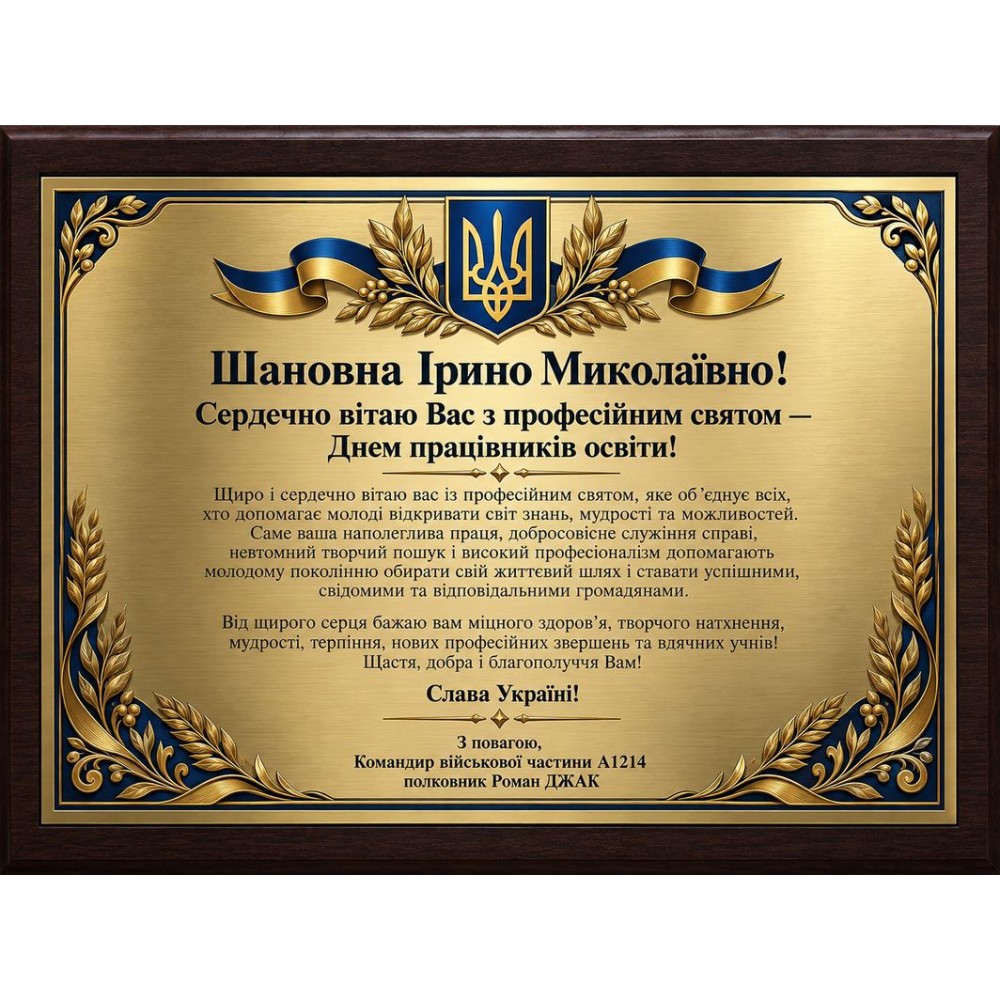 Почетная грамота на деревянной основе на заказ