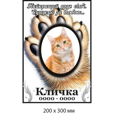 Мемориальная табличка для кота, кошки 300×300 мм 