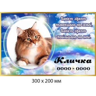 Табличка для памятника кота, кошки 300×200 мм 