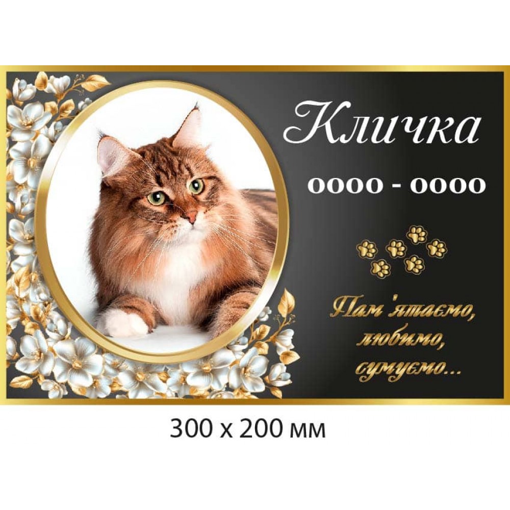 Меморіальна табличка для кота, кішки 300×200 мм
